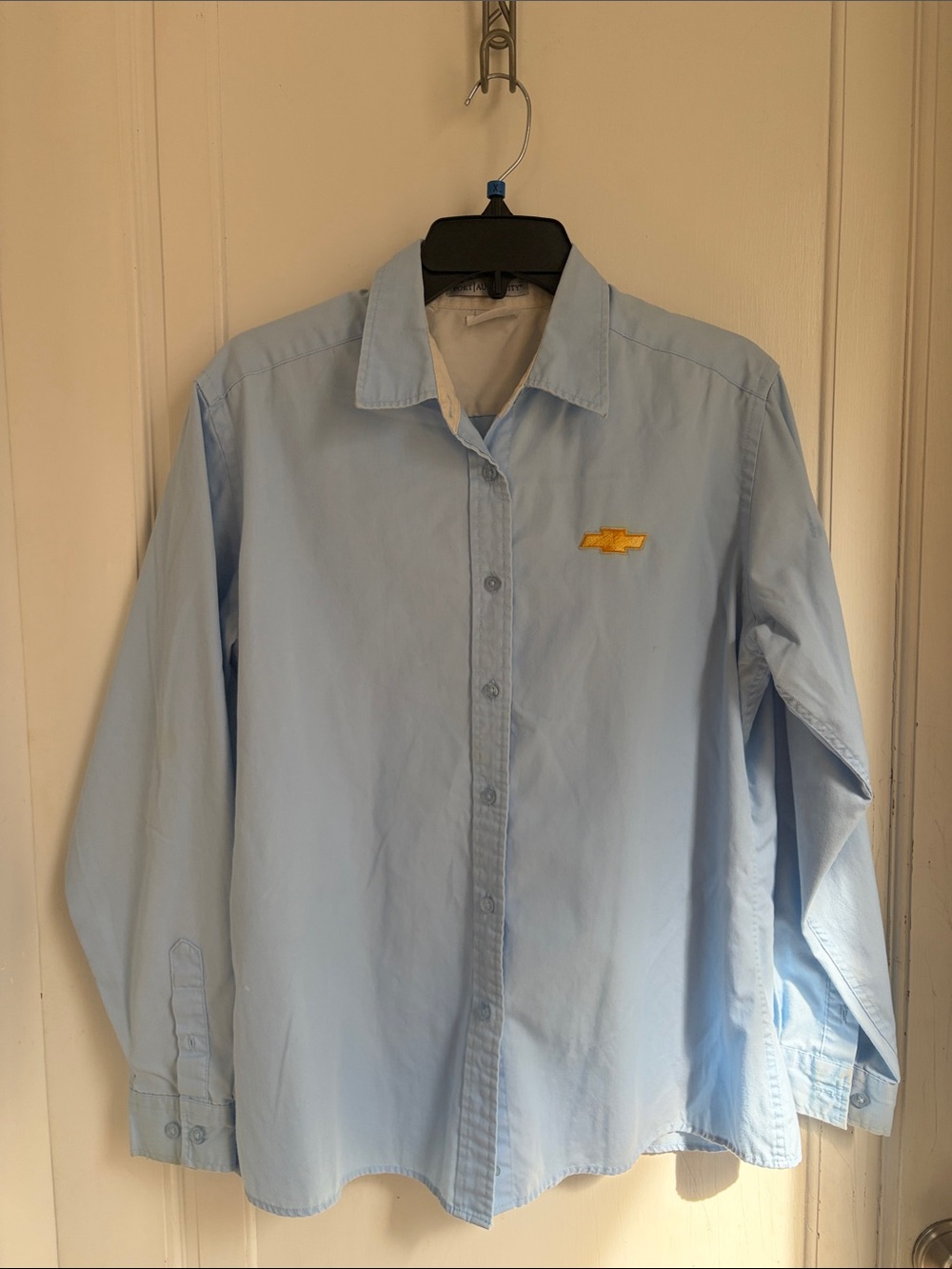 Port Authority Light Blue Women's Button-Down Shirt with Yellow Embroidered Logo